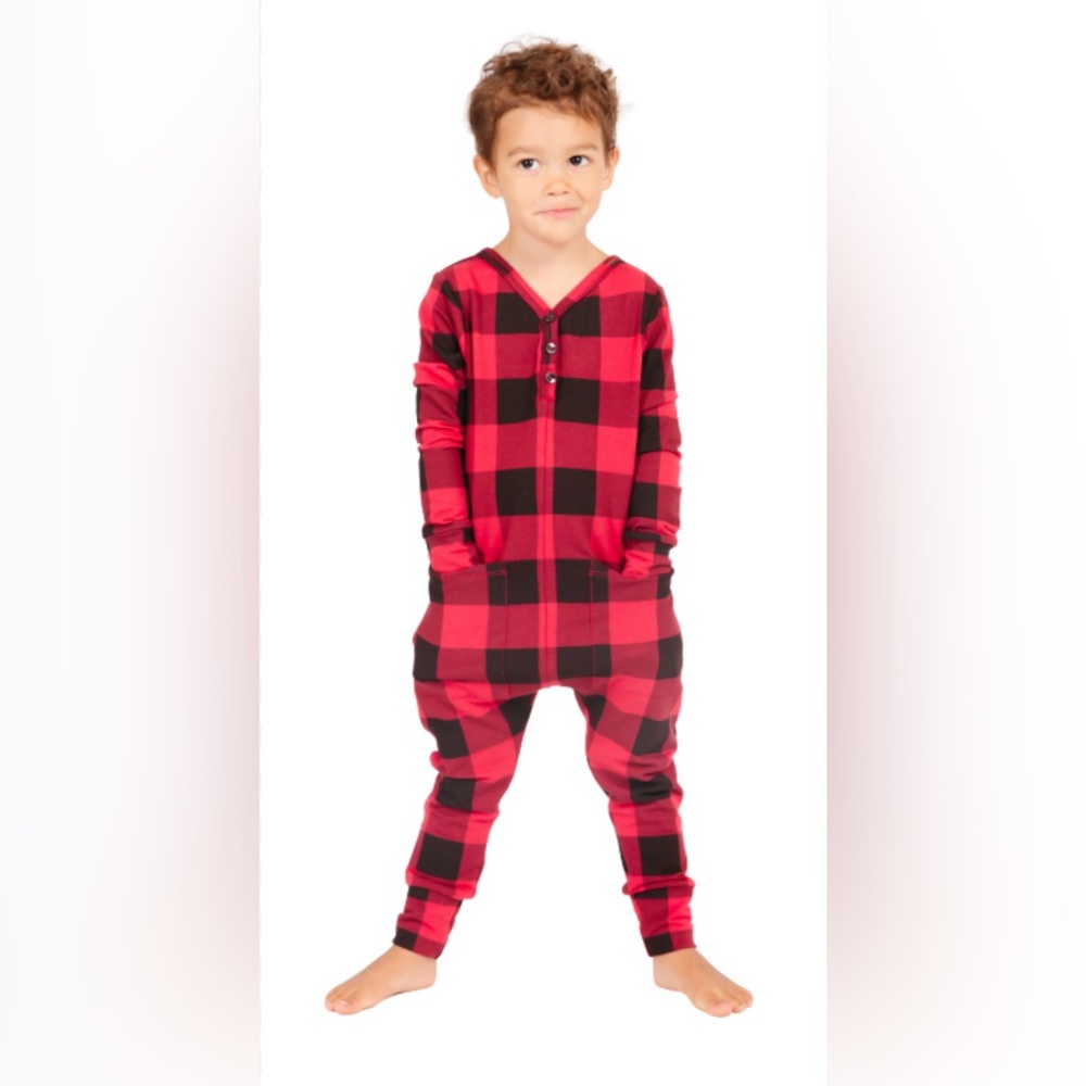 Smash + Tess The Mini Present Plaid Romper in Red Buffalo Check